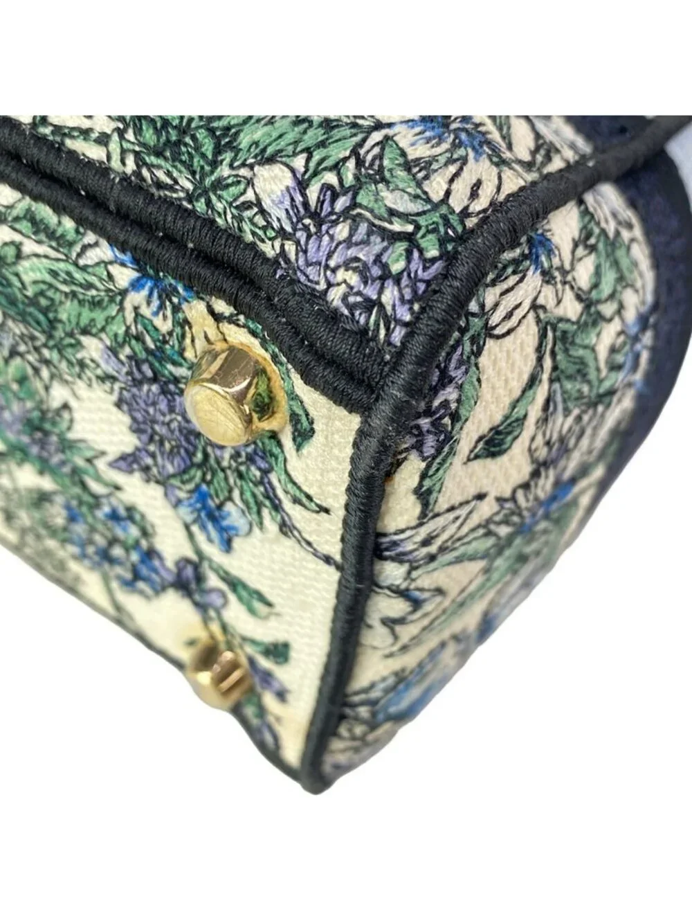 Dior Handbag Lady Delight Medium Bag Ivory Blue Multi Floral Pattern